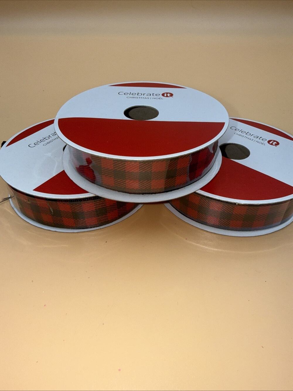Wired Ribbon Bundle of 3 Celebrate It Red and Black Plaid Theme Craft Ribbons